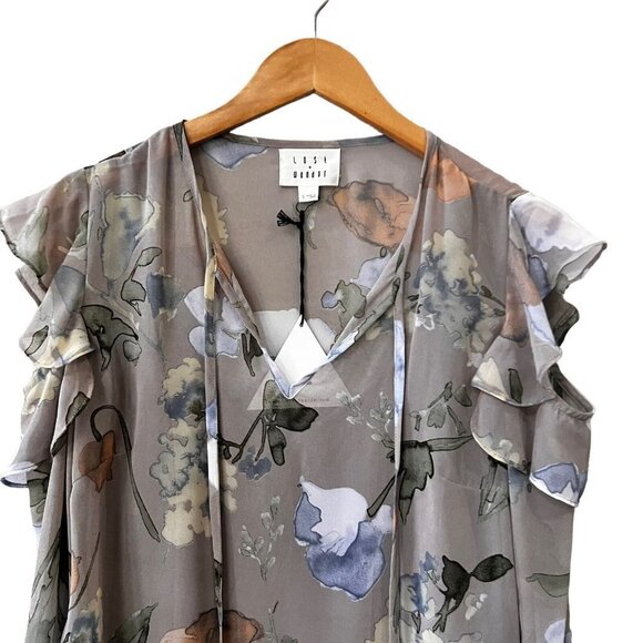 Lost + Wander Women Light Gray Floral Cold Shoulder Split Neck Blouse Top Size S - Picture 3 of 10
